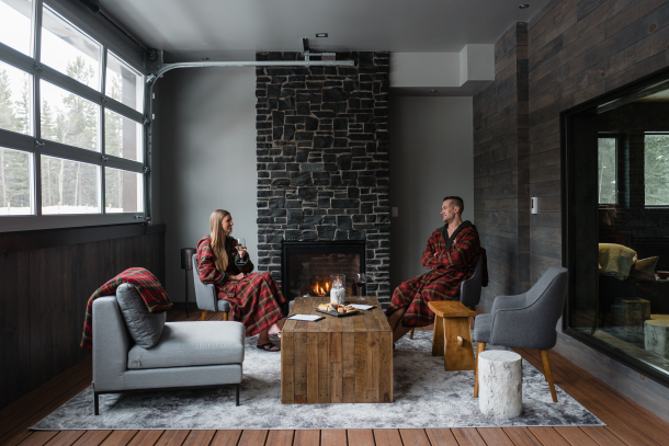 Couple at The Bistro at the Nordic Spa at the Pomeroy Kananaskis Mountain Lodge