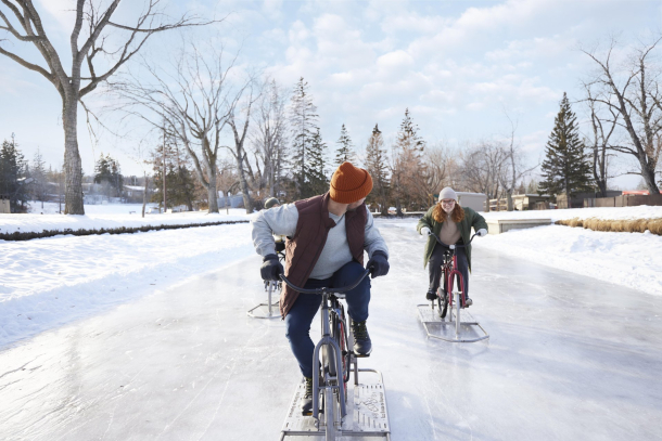 Ice biking is the perfect way to explore Bowness Park in the winter