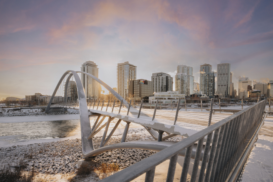 George C. King Bridge with Calgary City centre in behind.